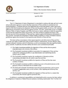 DOJ Dear Colleague Letter to Courts Regarding Fines and Fees for Youth and Adults 2023 pdf