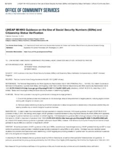 LIHEAP IM HHS Guidance on the Use of Social Security Numbers SSNs and Citizenship Status Verification pdf