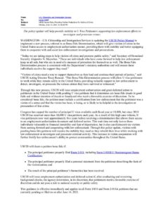 USCIS Issues Policy Providing Further Protections for Victims of Crime pdf